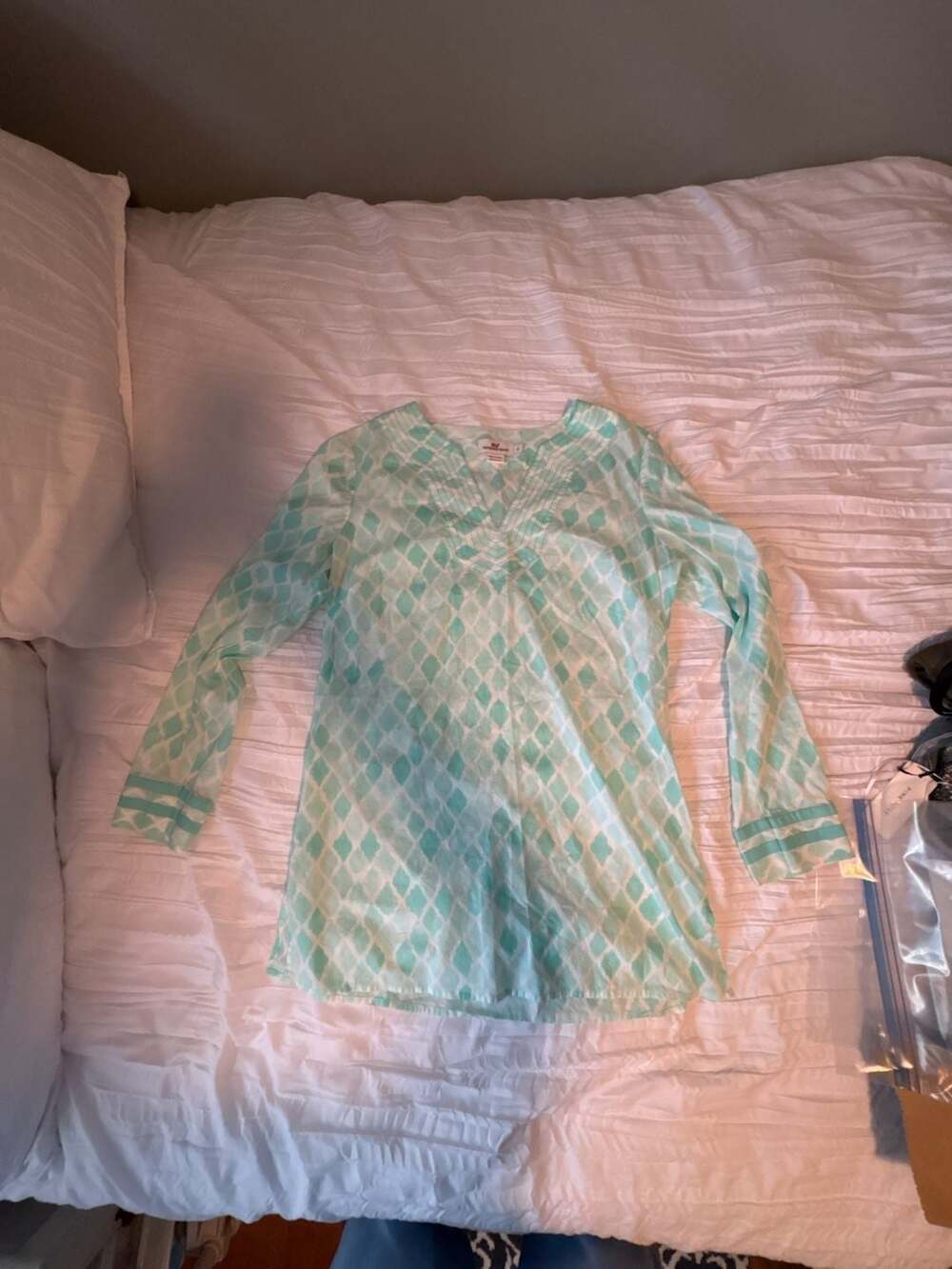 Vineyard Vines Womens Notch V-Neck Ikat Print Cotton Tunic Blouse